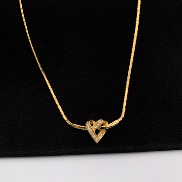 Dior x Swarovski 1980s 18k Yellow Gold Crystal Infinity Knotted Heart Necklace - Picture 5 of 11